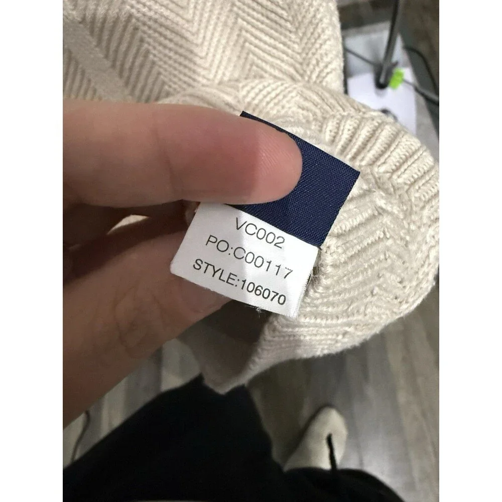Chaps Ralph Lauren Sweater L Cream Hand Framed Herringbone Cotton Knit Heritage